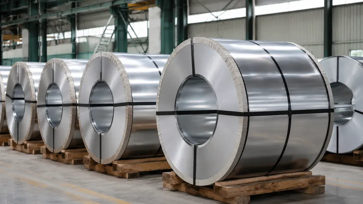 Illustrative 201 stainless steel coils in warehouse storage