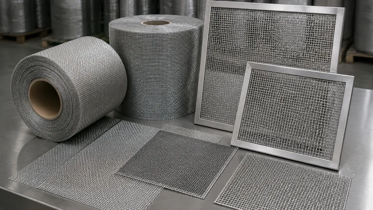 Illustrative 316L stainless steel woven wire mesh rolls and panels