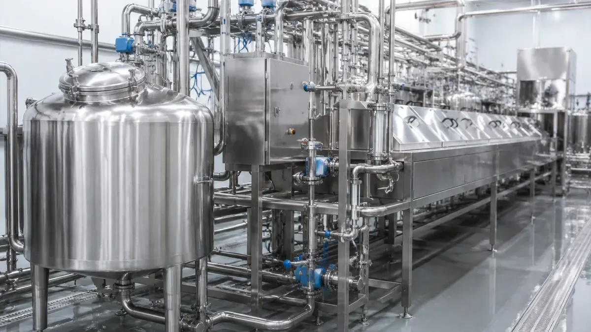 Illustrative sanitary stainless steel food-processing equipment