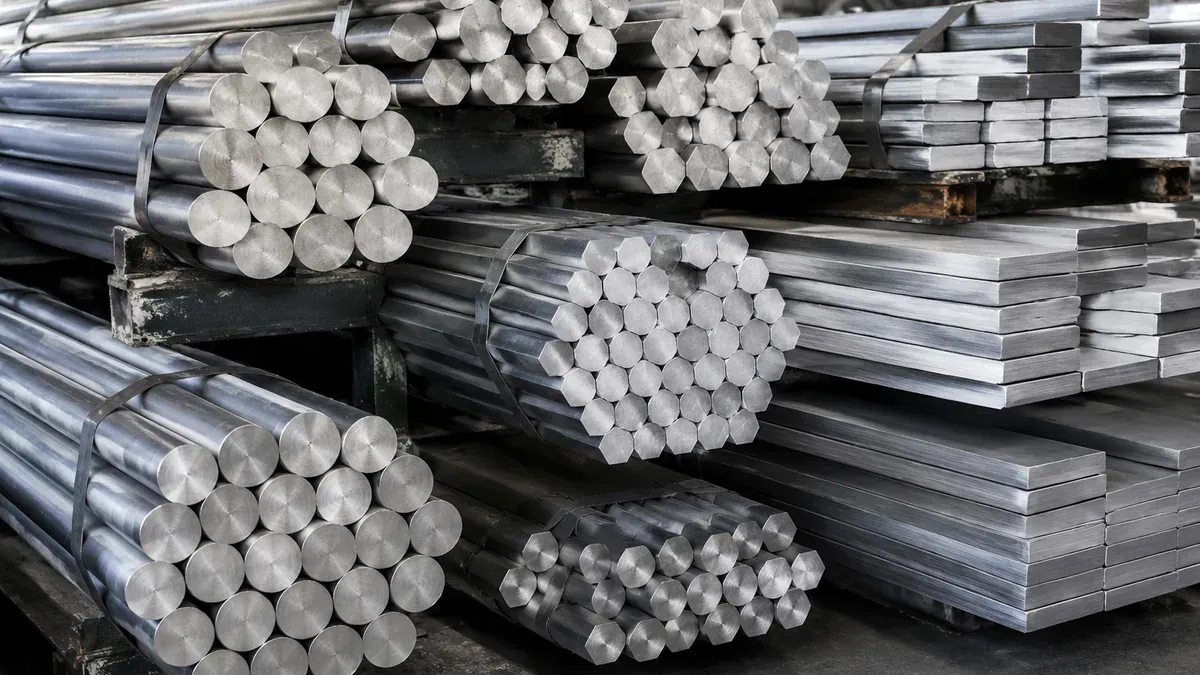 Illustrative round, hex and flat stainless steel bars