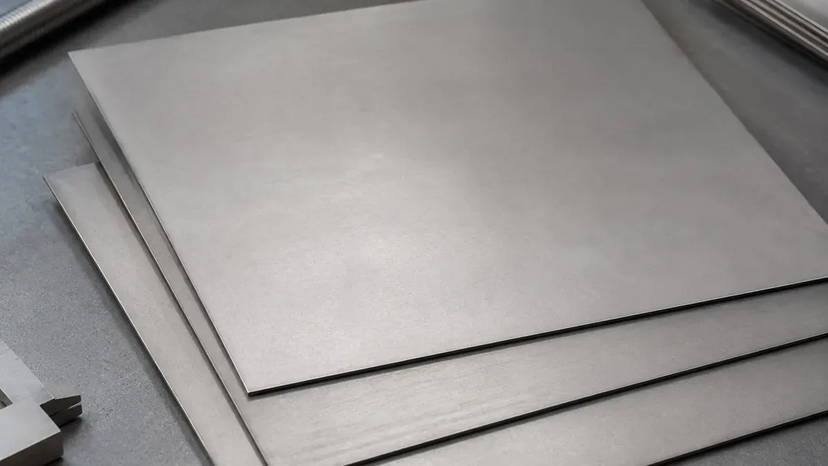 Illustrative 2D stainless steel sheet surface with matte annealed and descaled finish