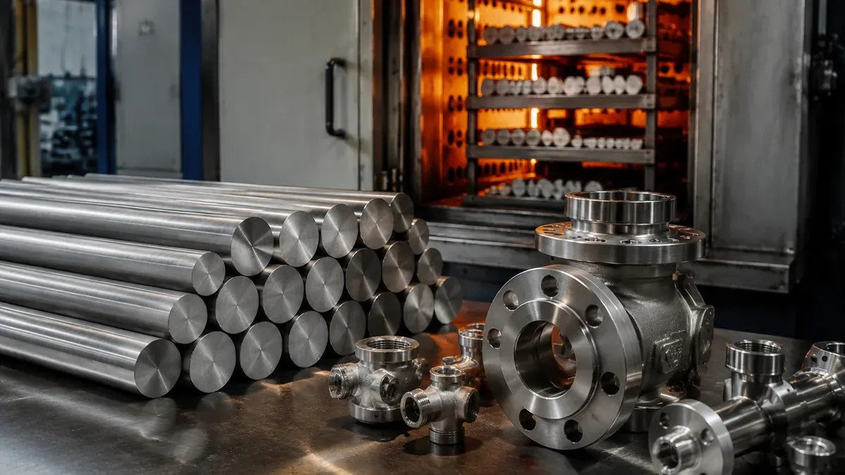 Illustrative 17-4 PH stainless steel bars and machined valve components