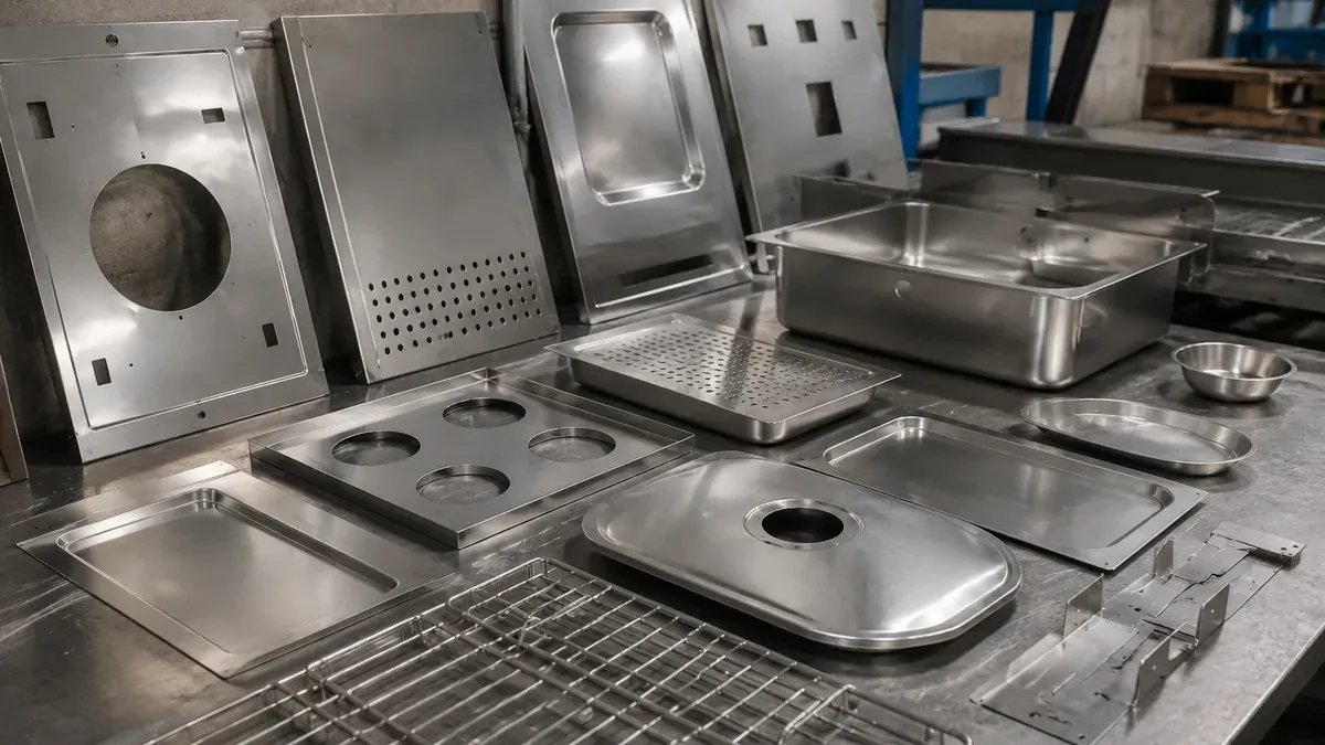 Illustrative 202 stainless steel formed appliance and utensil components