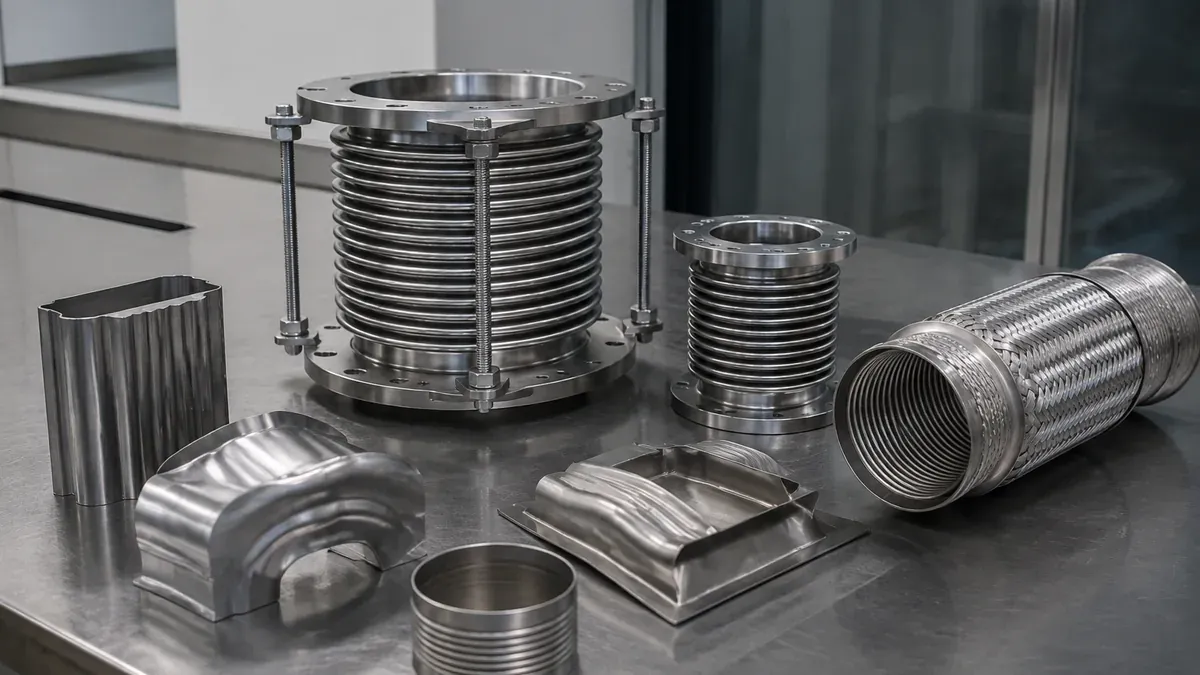 Illustrative 321 stainless steel expansion bellows and exhaust components