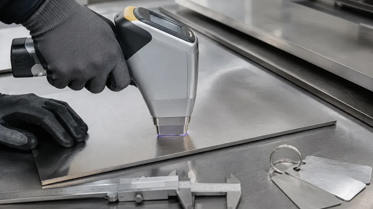 Illustrative handheld alloy verification on stainless steel plate