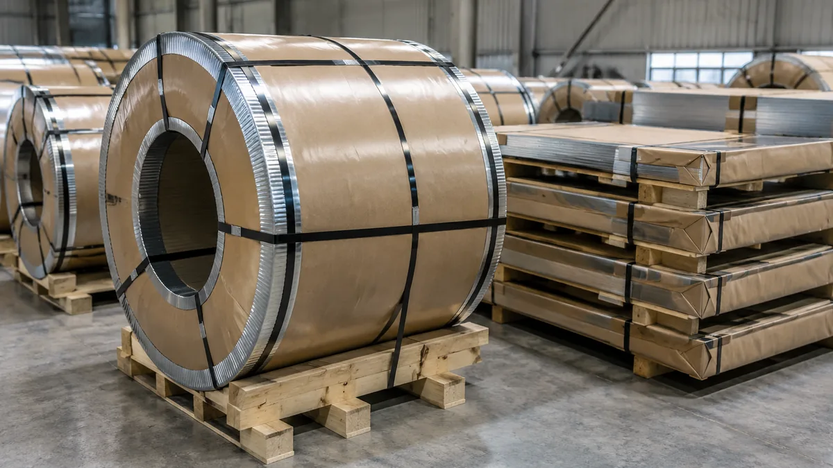 Seaworthy export packing for stainless steel coils with edge protection and banding