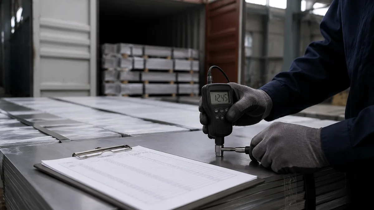 Illustrative final inspection of a stainless sheet package before loading