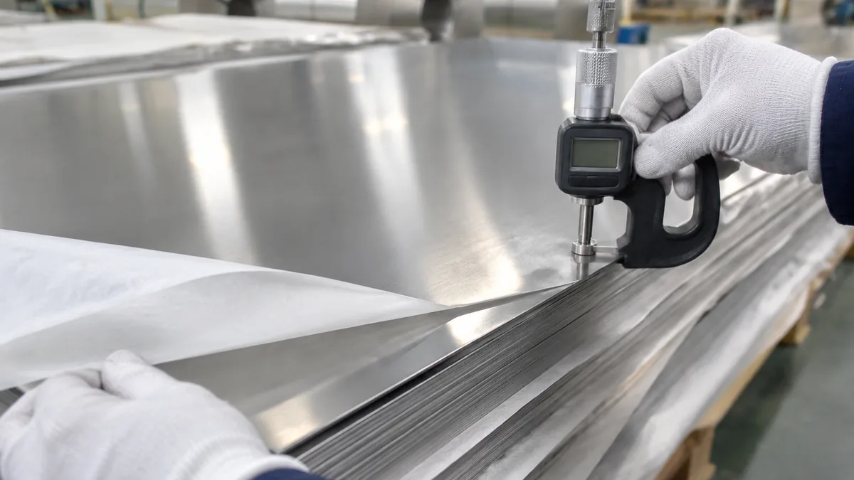 QC checking hygienic stainless finish and weld blend on food equipment sheet and tube