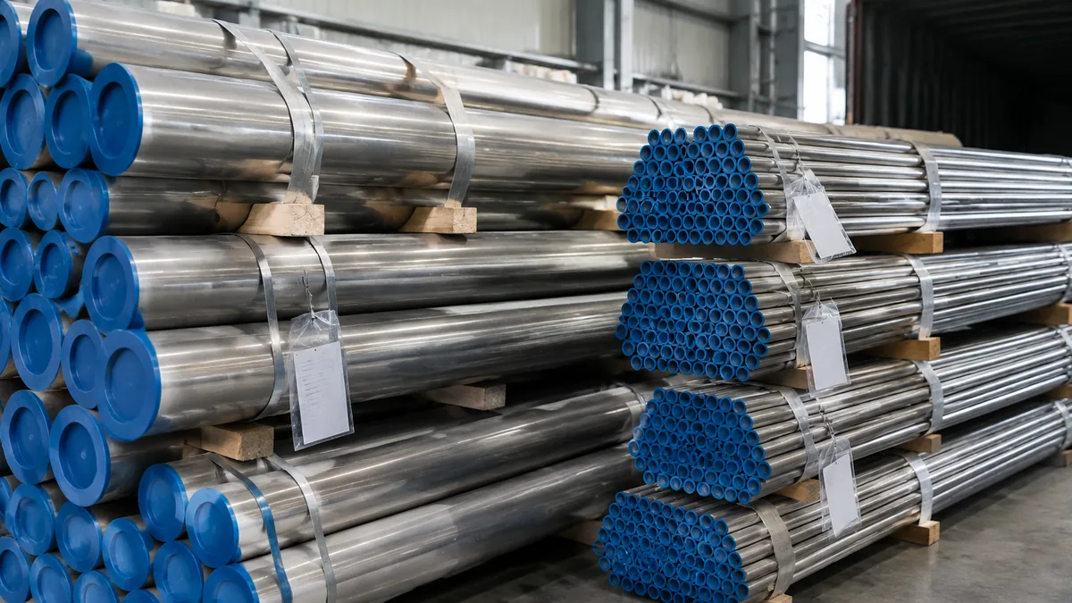 Seaworthy packing of stainless steel pipe bundles with end protection
